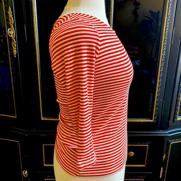 L Pink Martini 3/4 sleeve top candy stripe - Picture 3 of 5